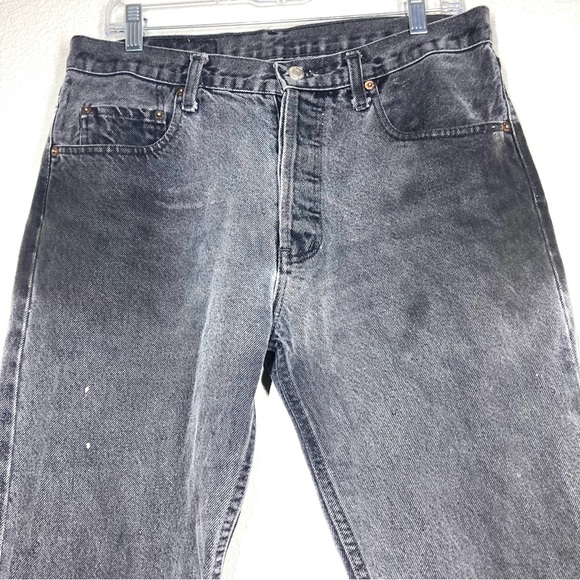 Levi's 501 Washed Baggy Black Distressed Cutt Of Hem 32 High Rise Button Fly - Picture 4 of 16